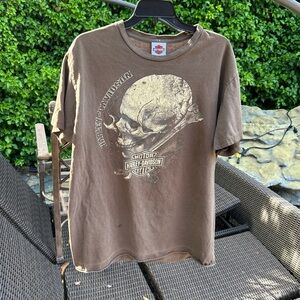 Harley-Davidson Brown Short Sleeve Tee with Skull Design